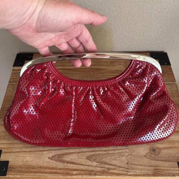 Y2K Express Design Studio Cherry Red Faux Leather Silver Frame Closure Clutch - Picture 3 of 13